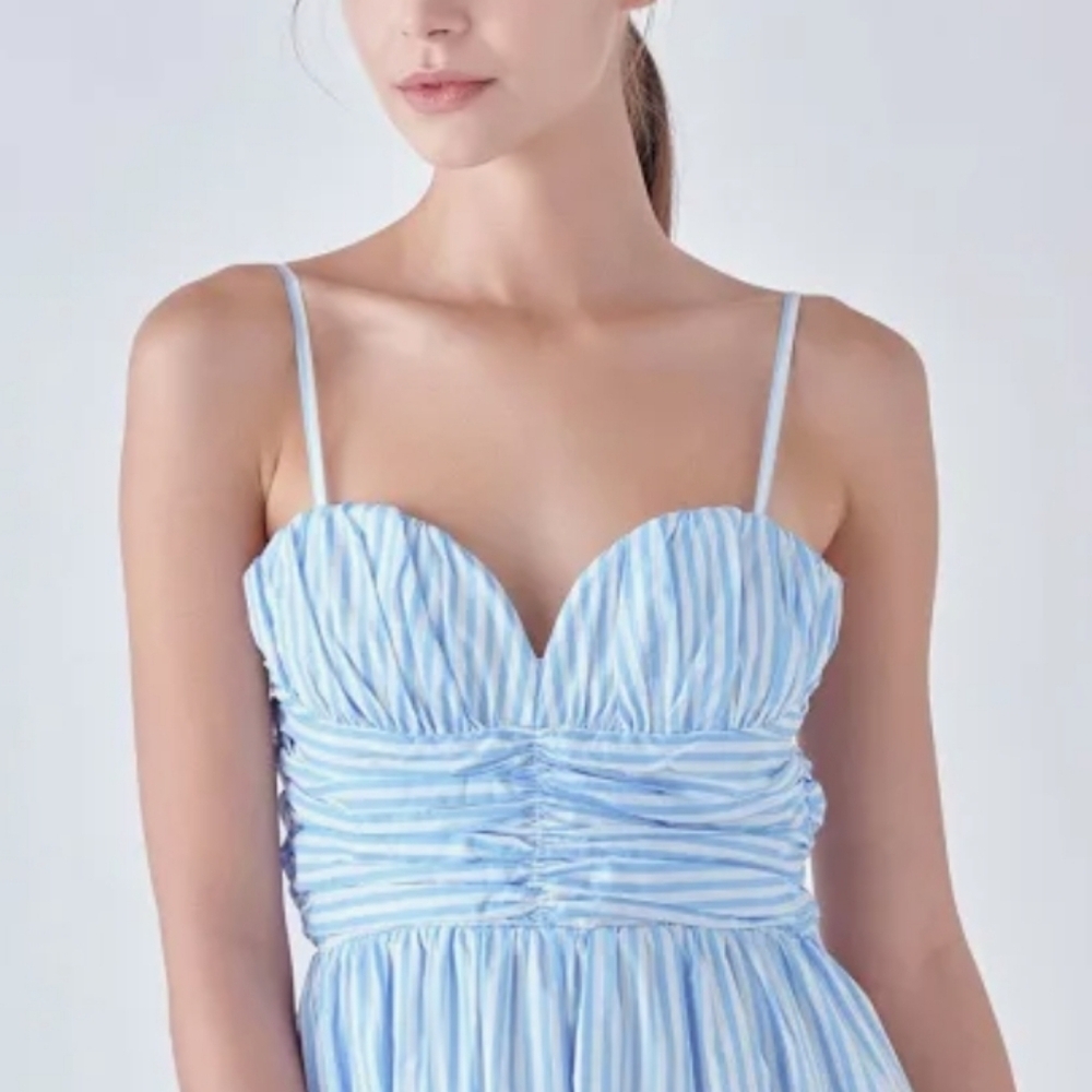 English Factory Blue White Stripped Midi Dress - Picture 5 of 6
